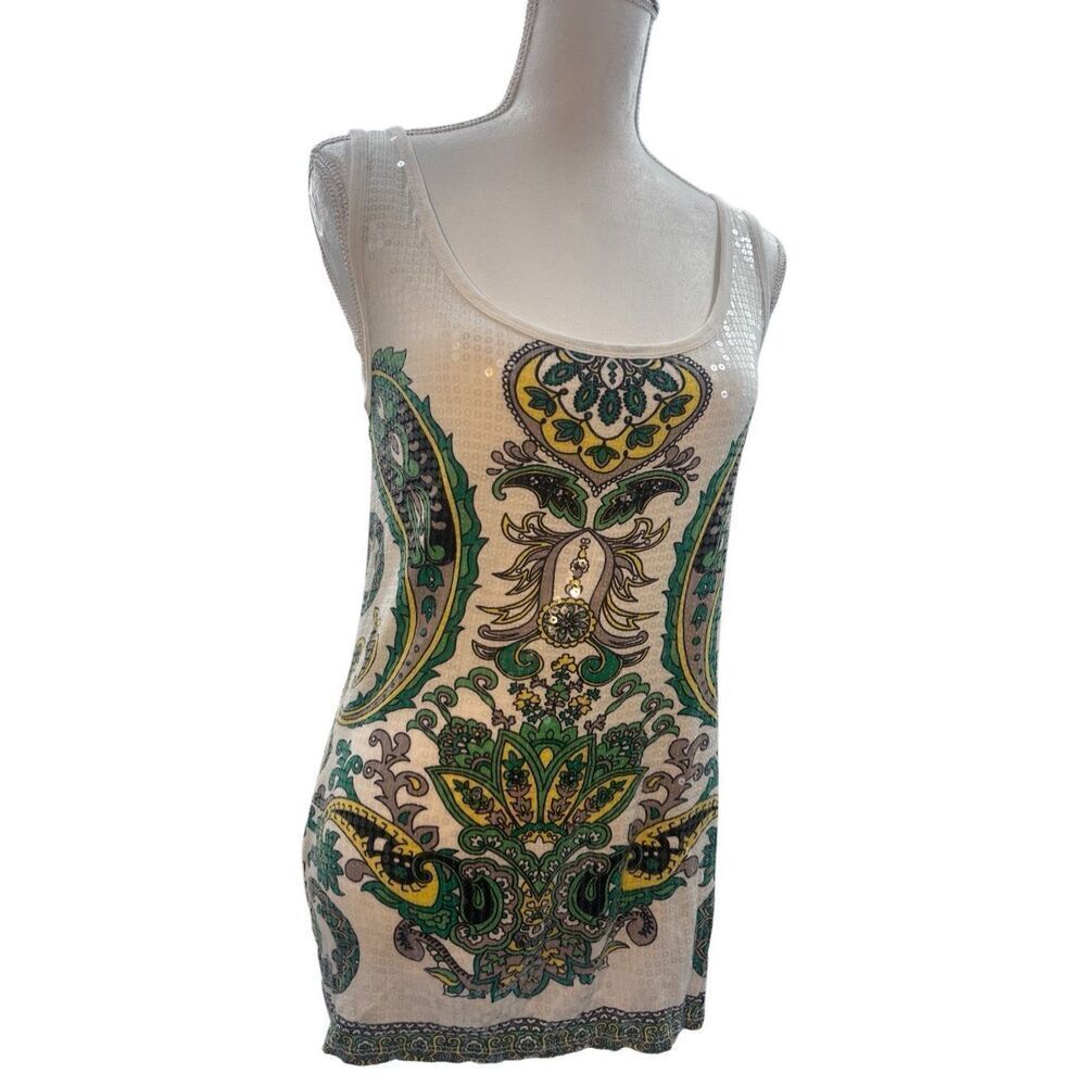 INC International Concepts Sequin Paisley Tank Top Medium size M